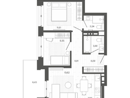 Продается 3-комнатная квартира ЖК Меланж, 59.59  м², 10042000 рублей