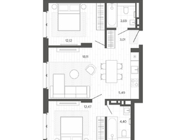 Продается 3-комнатная квартира ЖК Меланж, 59.29  м², 10299000 рублей