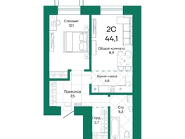 Продается 2-комнатная квартира ЖК Широта, корпус 1, 44.1  м², 6209280 рублей