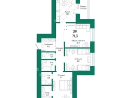 Продается 3-комнатная квартира ЖК Широта, корпус 1, 71.3  м², 9818010 рублей