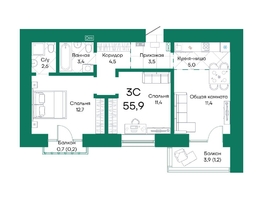 Продается 3-комнатная квартира ЖК Широта, корпус 2, 55.9  м², 7613580 рублей