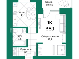 Продается 1-комнатная квартира ЖК Широта, корпус 2, 38.1  м², 5806440 рублей