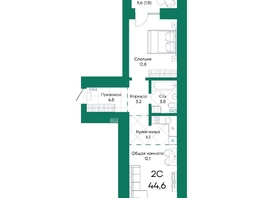 Продается 2-комнатная квартира ЖК Широта, корпус 2, 44.6  м², 6935300 рублей