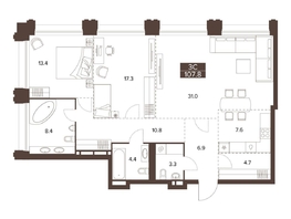 Продается 3-комнатная квартира ЖК Сахаров Парк, 107.8  м², 38484600 рублей