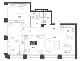Продается 4-комнатная квартира ЖК Сахаров Парк, 116.6  м², 41675172 рублей