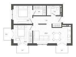 Продается 3-комнатная квартира ЖК Вышка, корпус 2, 64.84  м², 11715000 рублей