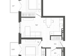 Продается 3-комнатная квартира ЖК Вышка, корпус 2, 50.72  м², 10720000 рублей