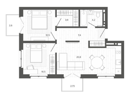 Продается 3-комнатная квартира ЖК Вышка, корпус 2, 62.11  м², 11644000 рублей