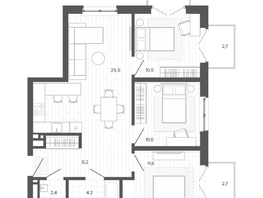 Продается 4-комнатная квартира ЖК Вышка, корпус 3, 81.02  м², 13501000 рублей