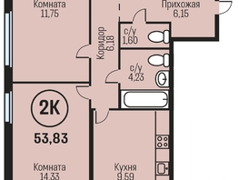 Продается 2-комнатная квартира ЖК Адалин на Южном, дом 15 корпус 3, 53.83 м², 5383000 рублей