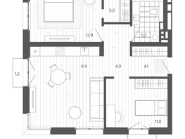 Продается 3-комнатная квартира ЖК Вышка, корпус 1, 67.94 м², 11510000 рублей