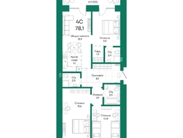 Продается 4-комнатная квартира ЖК Широта, корпус 1, 78.1 м², 10918380 рублей