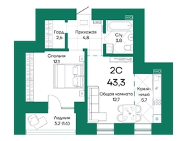 Продается 2-комнатная квартира ЖК Широта, корпус 2, 43.3  м², 6191900 рублей