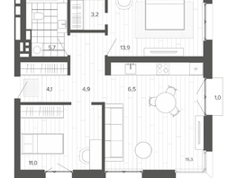Продается 3-комнатная квартира ЖК Вышка, корпус 1, 69.1  м², 11695000 рублей