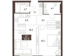 Продается 2-комнатная квартира ЖК Сахаров Парк, 59.5  м², 18917430 рублей