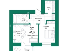 Продается 2-комнатная квартира ЖК Широта, корпус 1, 41.8 м², 6407890 рублей