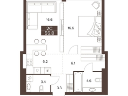 Продается 2-комнатная квартира ЖК Сахаров Парк, 56.8  м², 22060836 рублей