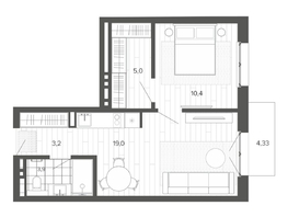 Продается 2-комнатная квартира ЖК Вышка, корпус 1, 45.5  м², 8727000 рублей