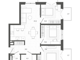 Продается 4-комнатная квартира ЖК Вышка, корпус 3, 82.52  м², 14098057 рублей