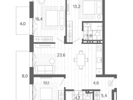 Продается 4-комнатная квартира ЖК Вышка, корпус 1, 94.3  м², 15951000 рублей