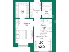 Продается 2-комнатная квартира ЖК Широта, корпус 1, 42  м², 5905200 рублей