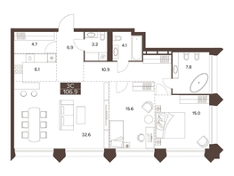Продается 3-комнатная квартира ЖК Сахаров Парк, 106.9  м&sup2;, 40590036 рублей