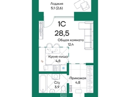 Продается Студия ЖК Широта, корпус 2, 28.5  м&sup2;, 5702565 рублей