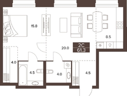 Продается 2-комнатная квартира ЖК Сахаров Парк, 61.3  м&sup2;, 21315757 рублей