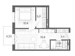 Продается 2-комнатная квартира ЖК Вышка, корпус 1, 45.53  м&sup2;, 8815000 рублей