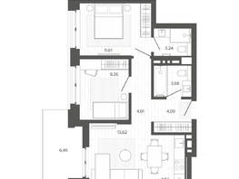 Продается 3-комнатная квартира ЖК Меланж, 59.62  м&sup2;, 9969000 рублей