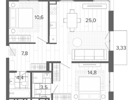 Продается 3-комнатная квартира ЖК Вышка, корпус 1, 69.05  м&sup2;, 12601100 рублей