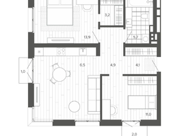 Продается 3-комнатная квартира ЖК Вышка, корпус 1, 68.7  м&sup2;, 12505000 рублей