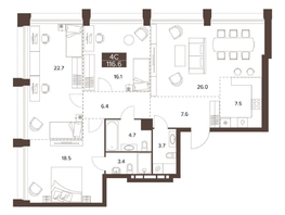 Продается 4-комнатная квартира ЖК Сахаров Парк, 116.6  м&sup2;, 50333654 рублей