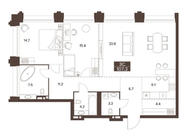Продается 3-комнатная квартира ЖК Сахаров Парк, 107.3  м&sup2;, 42282208 рублей
