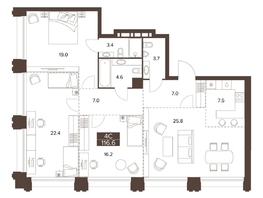 Продается 4-комнатная квартира ЖК Сахаров Парк, 116.6  м&sup2;, 41168661 рублей