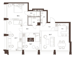 Продается 4-комнатная квартира ЖК Сахаров Парк, 116.8  м&sup2;, 49216716 рублей