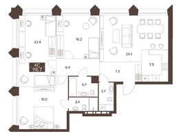 Продается 4-комнатная квартира ЖК Сахаров Парк, 116.7  м&sup2;, 45432360 рублей