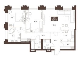 Продается 3-комнатная квартира ЖК Сахаров Парк, 107.8  м&sup2;, 37325318 рублей