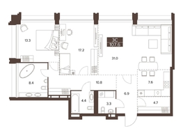 Продается 3-комнатная квартира ЖК Сахаров Парк, 107.6  м&sup2;, 46087339 рублей