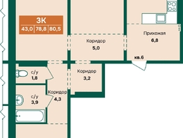 Продается 3-комнатная квартира ЖК Камчатка, корпус 5, 82.4  м&sup2;, 9800000 рублей