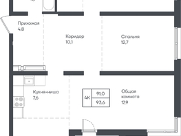 Продается 4-комнатная квартира ЖК Подсолнухи, 93.6  м&sup2;, 11419200 рублей