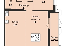 Продается 2-комнатная квартира ЖК Камчатка, корпус 5, 60.9  м&sup2;, 9070000 рублей