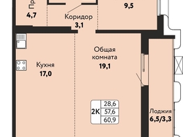 Продается 2-комнатная квартира ЖК Камчатка, корпус 5, 60.9  м&sup2;, 9250000 рублей