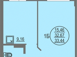 1-комнатная квартира, 33.44 м², 12/15 этаж