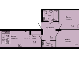 Продается 3-комнатная квартира ЖК Зеленые кварталы, 4 очередь, 56.1  м&sup2;, 8302800 рублей