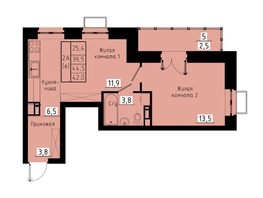 Продается 2-комнатная квартира ЖК Зеленые кварталы, 3 оч, корпус 1, 42 м², 6552000 рублей