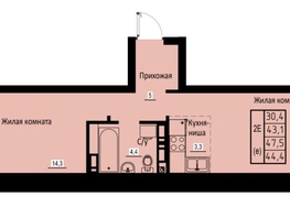 Продается 2-комнатная квартира ЖК Зеленые кварталы, 3 оч, корпус 2, 44.4 м², 6926400 рублей