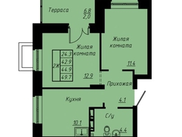 Продается 2-комнатная квартира ЖК Зеленые кварталы, 3 оч, корпус 3, 44.9 м², 6779900 рублей