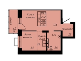 Продается 2-комнатная квартира ЖК Зеленые кварталы, 3 оч, корпус 3, 37.9  м², 6101900 рублей