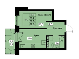 Продается 1-комнатная квартира ЖК Зеленые кварталы, 3 оч, корпус 4, 29.5 м², 5752500 рублей